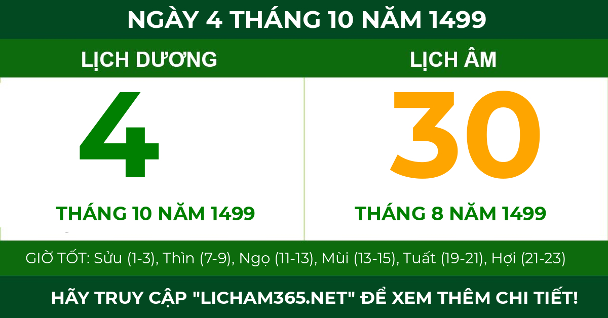 lịch âm ngày 4 tháng 10 năm 1499