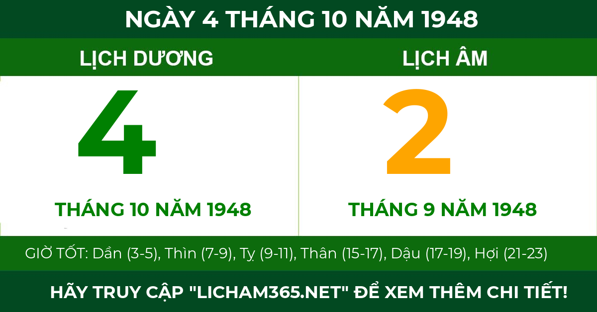 lịch âm ngày 4 tháng 10 năm 1948