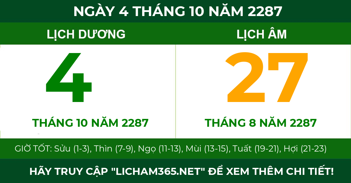 lịch âm ngày 4 tháng 10 năm 2287