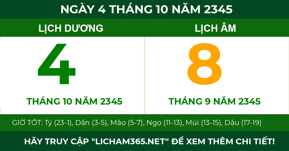 lịch âm ngày 4 tháng 10 năm 2345