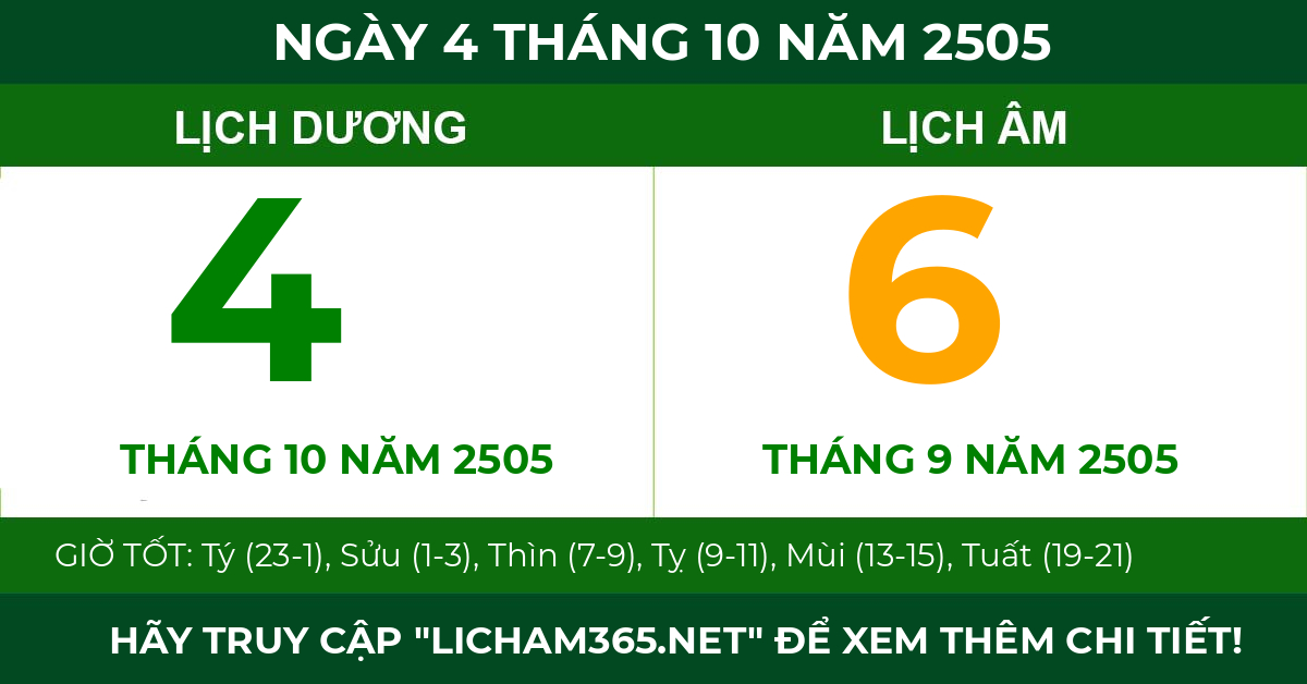 lịch âm ngày 4 tháng 10 năm 2505