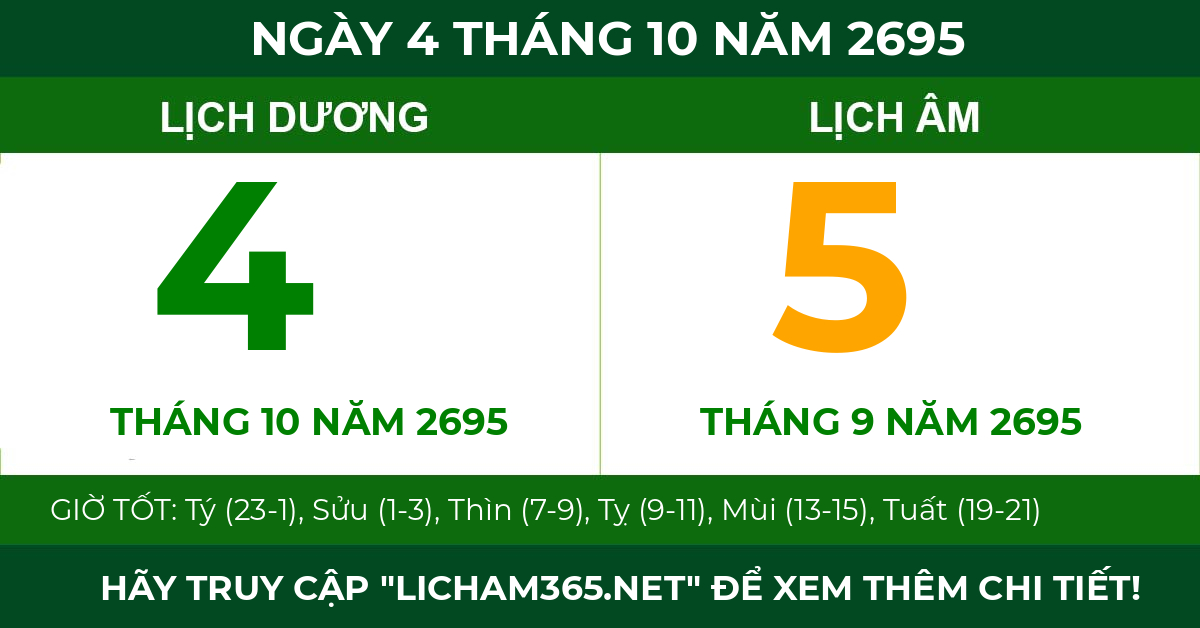 lịch âm ngày 4 tháng 10 năm 2695