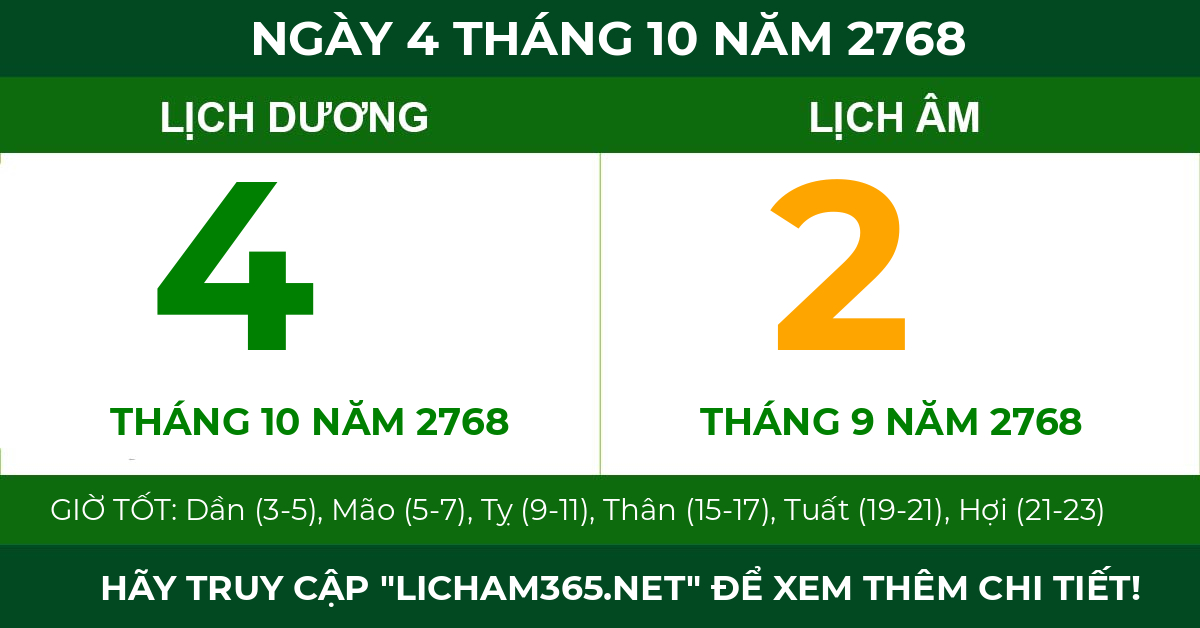 lịch âm ngày 4 tháng 10 năm 2768