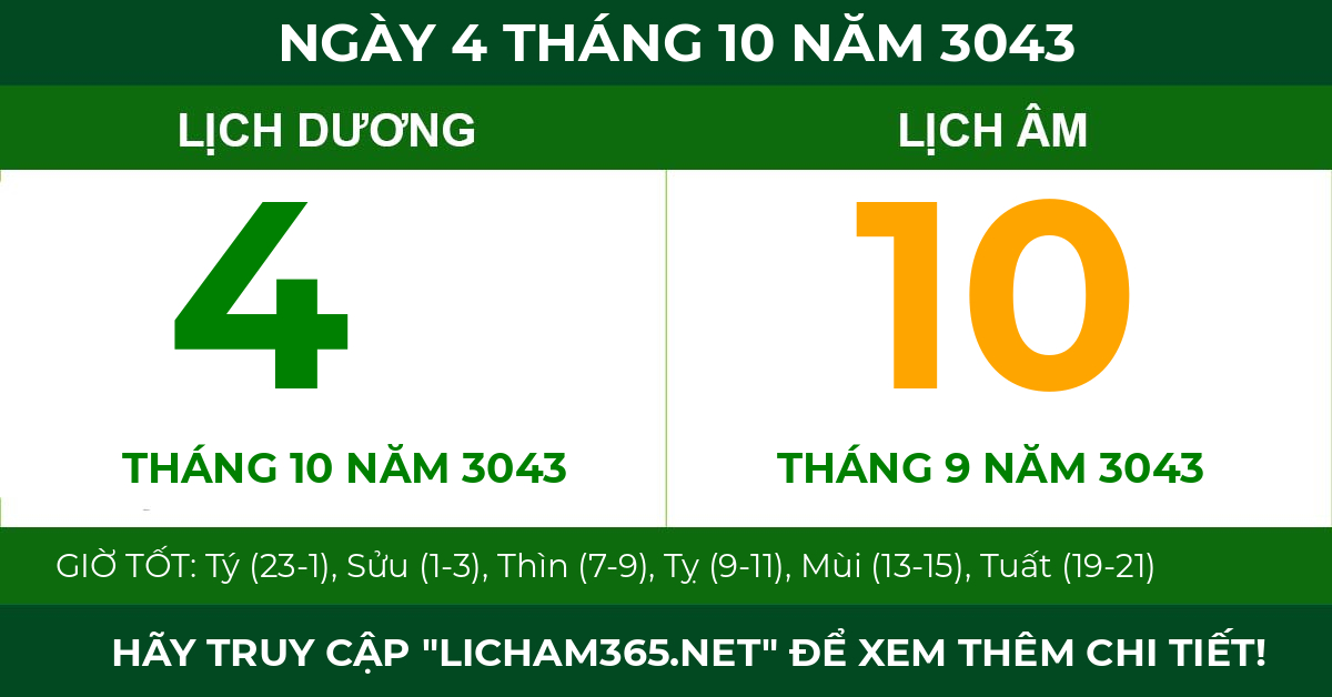 lịch âm ngày 4 tháng 10 năm 3043