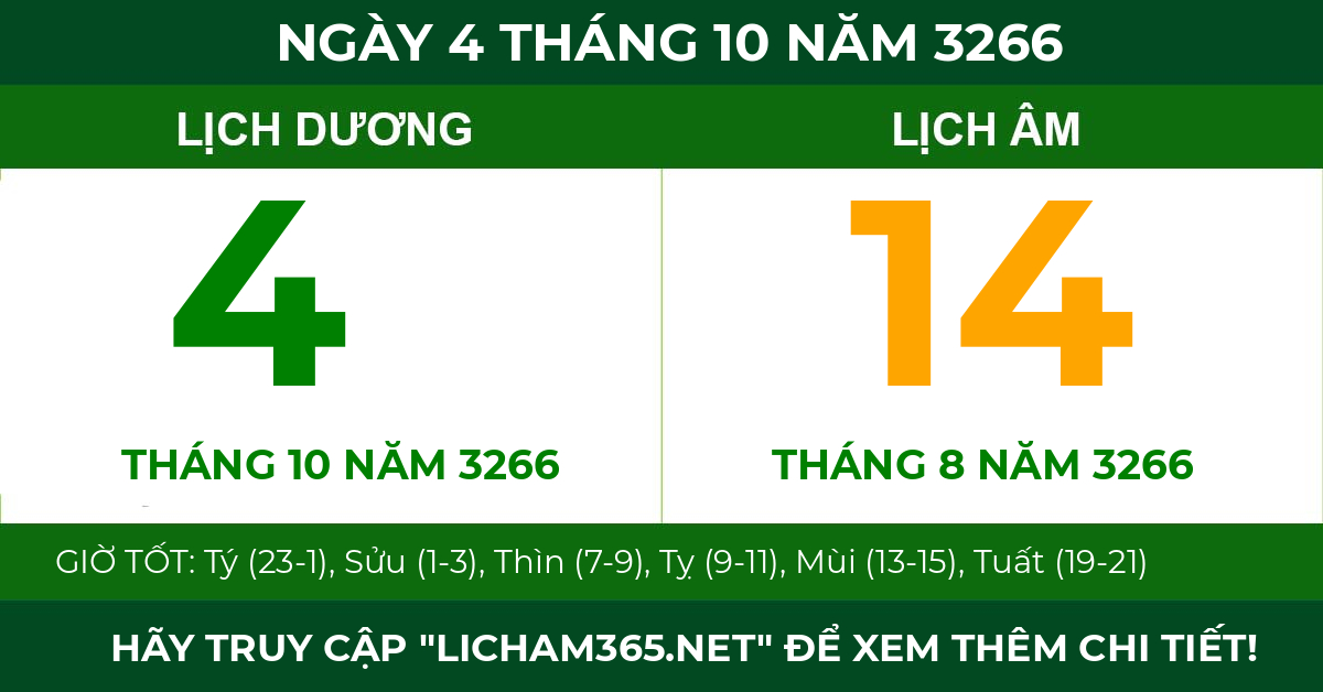 lịch âm ngày 4 tháng 10 năm 3266