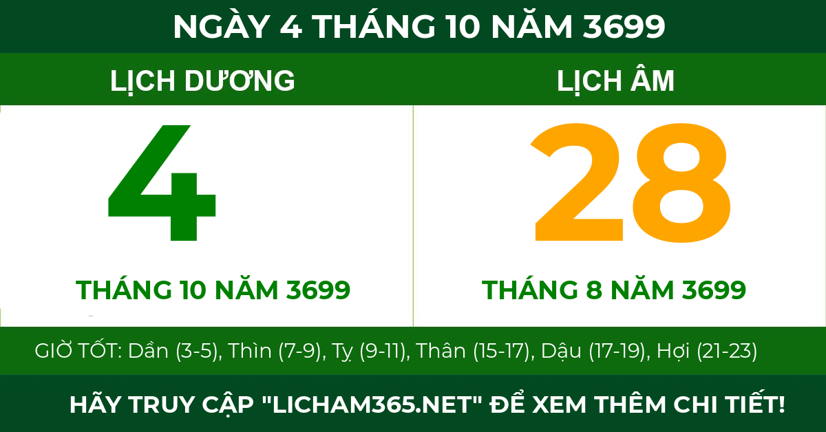 lịch âm ngày 4 tháng 10 năm 3699