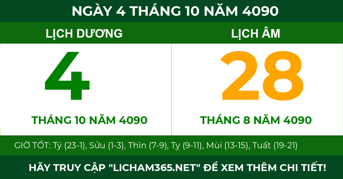 lịch âm ngày 4 tháng 10 năm 4090