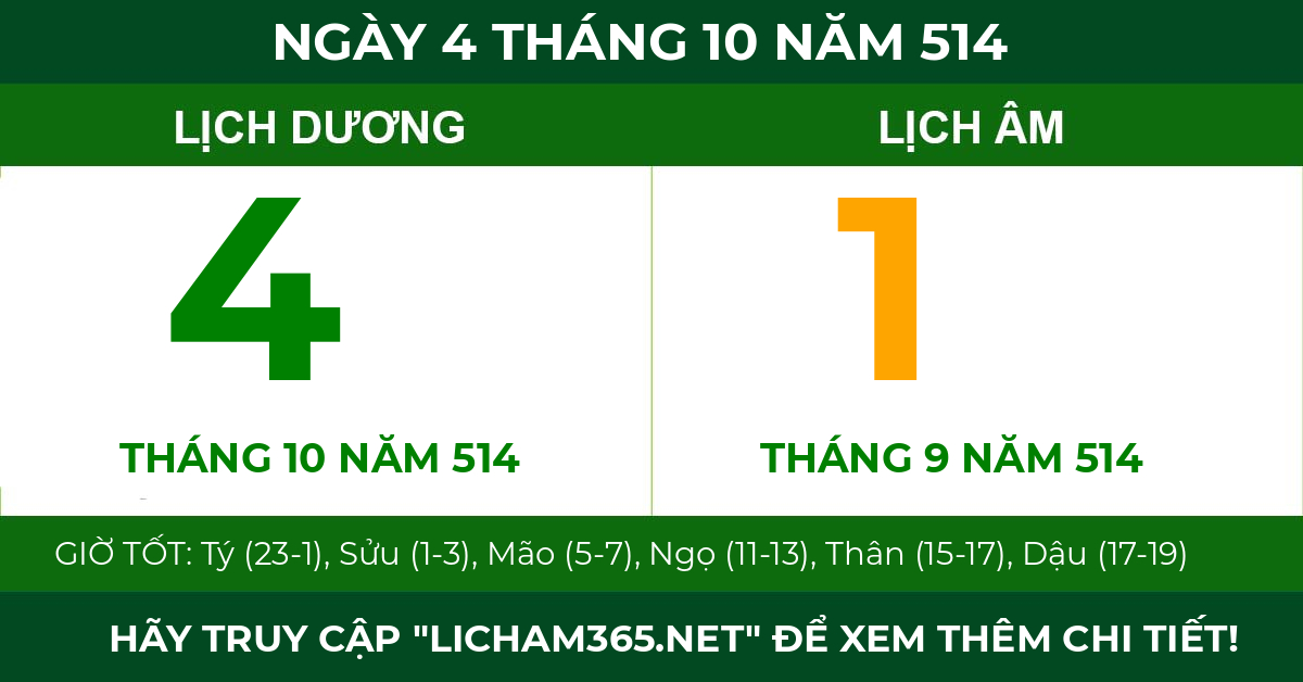 lịch âm ngày 4 tháng 10 năm 514