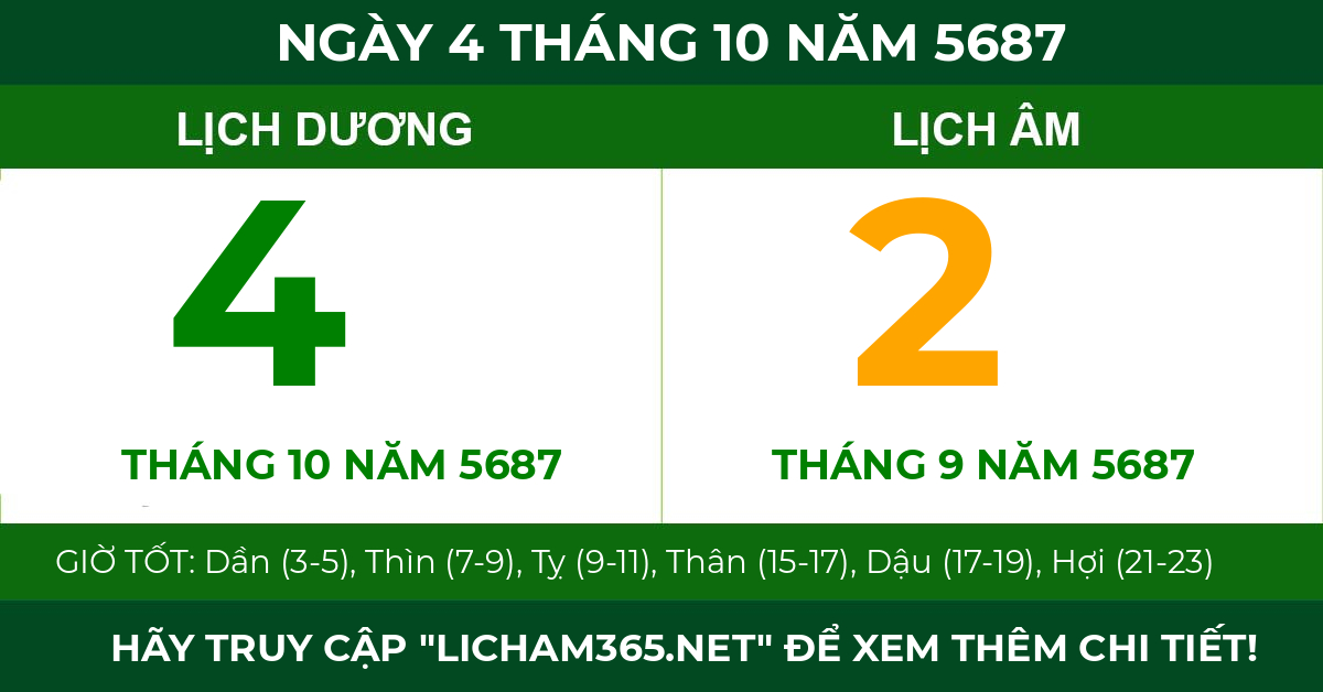 lịch âm ngày 4 tháng 10 năm 5687