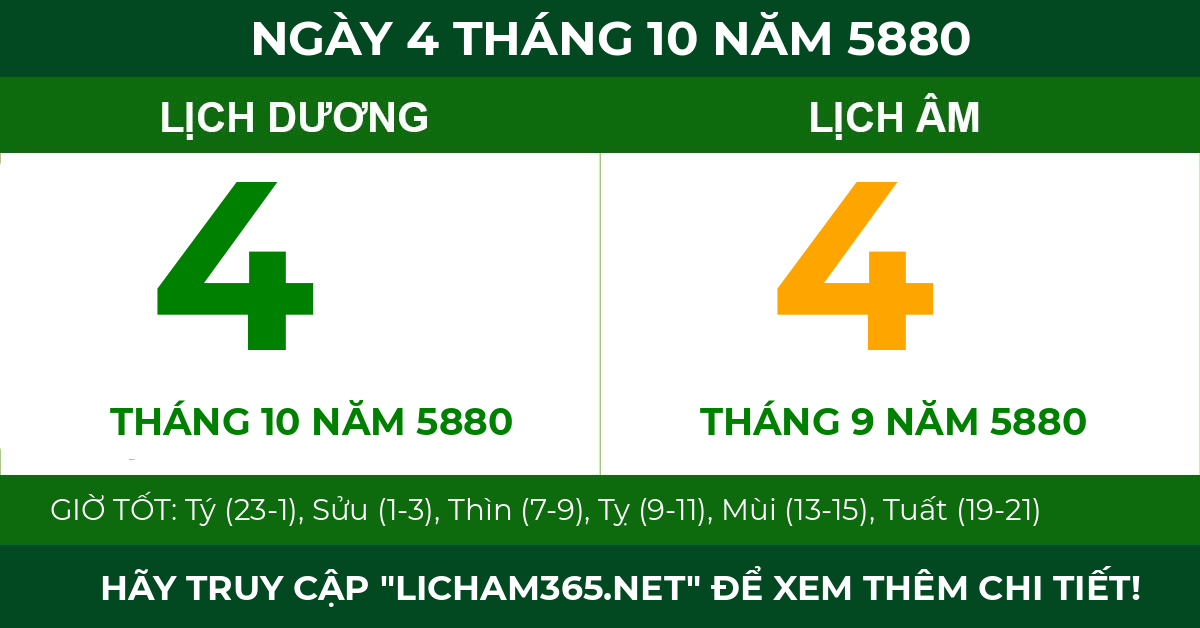 lịch âm ngày 4 tháng 10 năm 5880