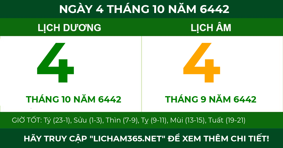 lịch âm ngày 4 tháng 10 năm 6442
