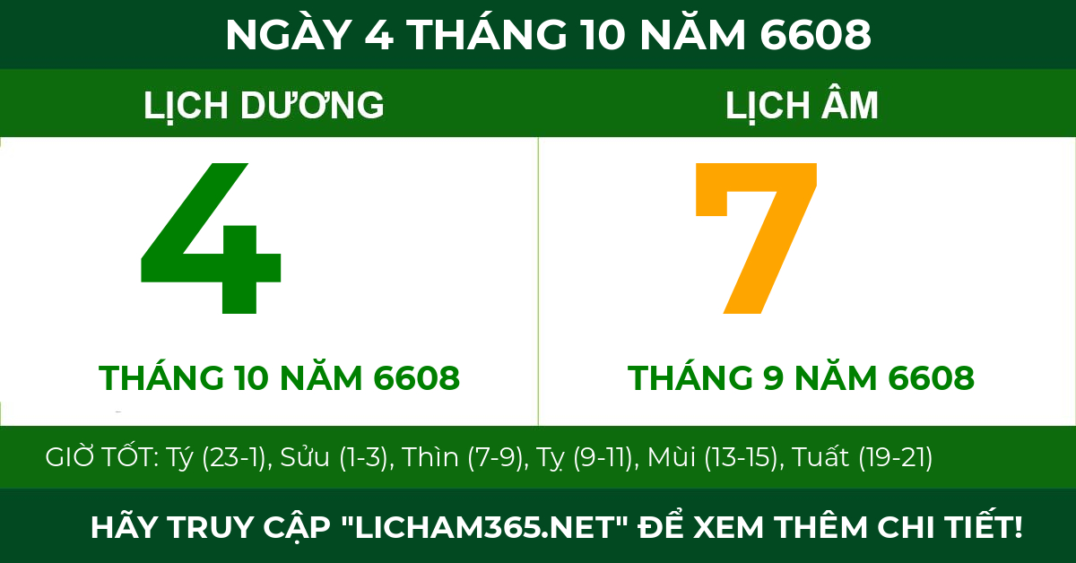 lịch âm ngày 4 tháng 10 năm 6608