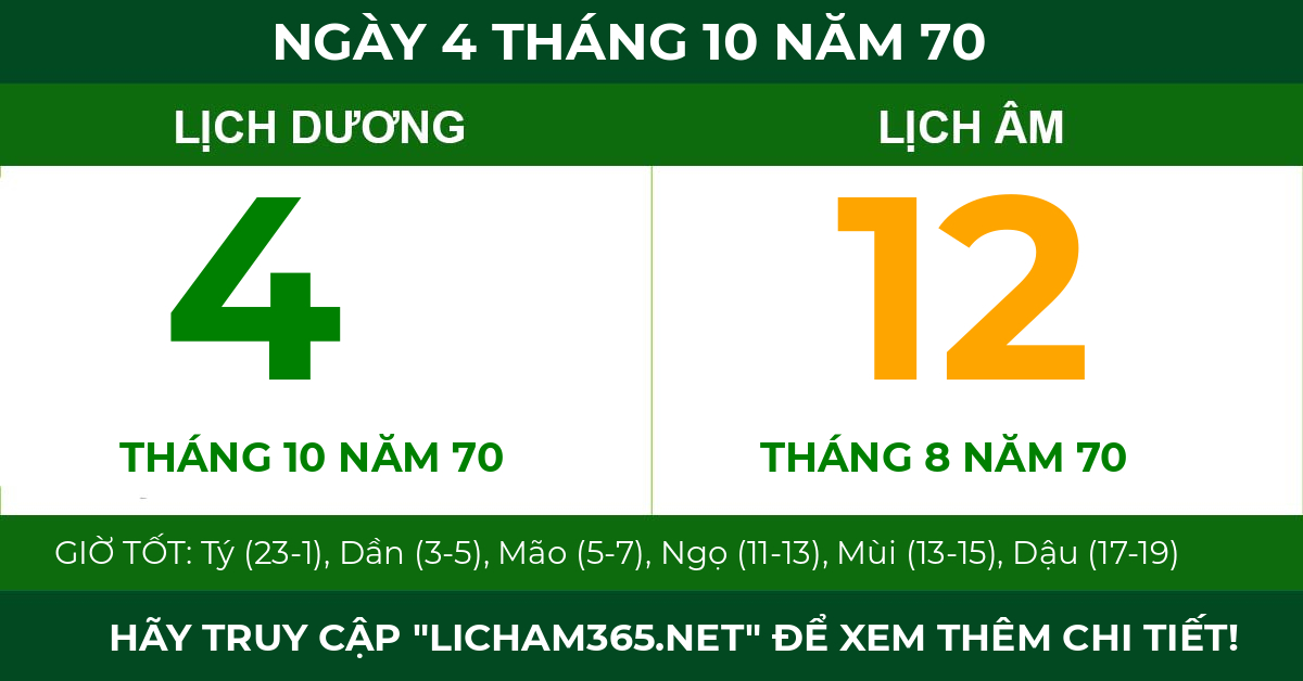 lịch âm ngày 4 tháng 10 năm 70