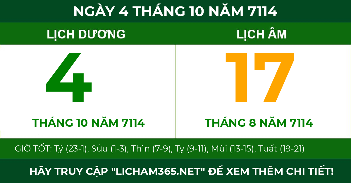 lịch âm ngày 4 tháng 10 năm 7114