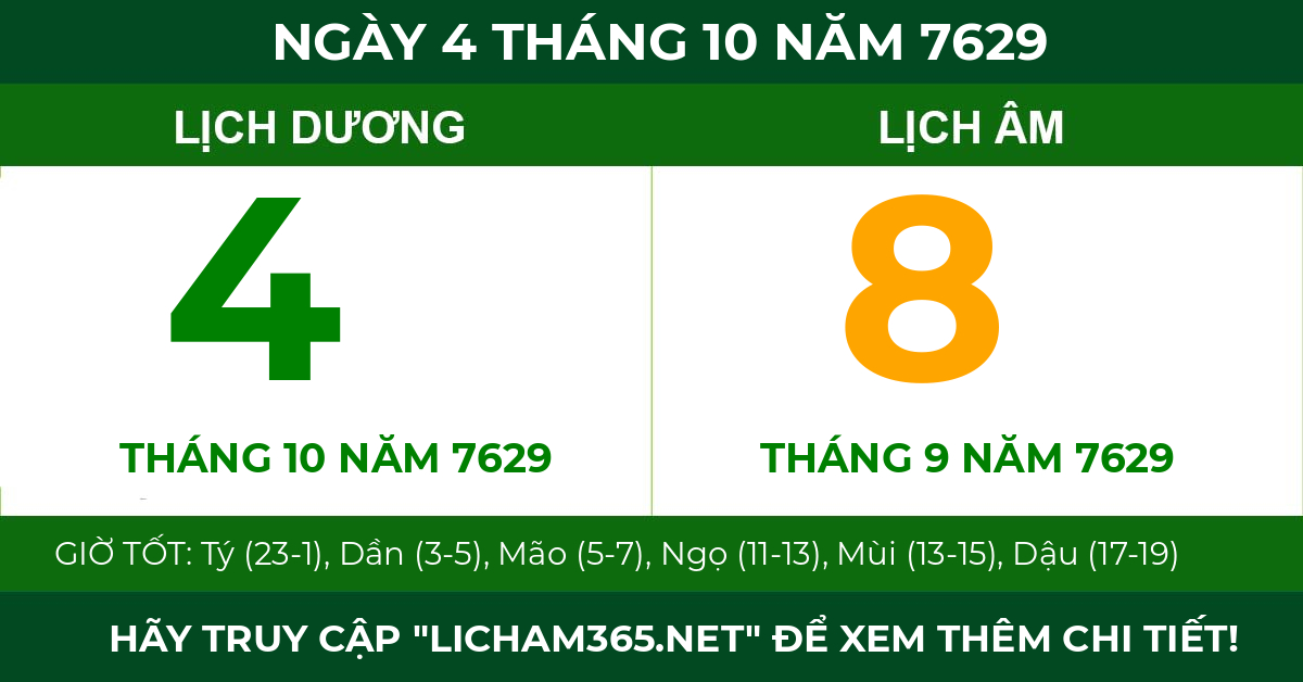 lịch âm ngày 4 tháng 10 năm 7629