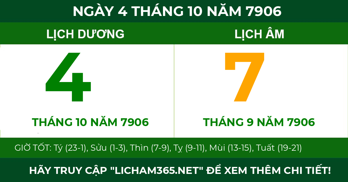lịch âm ngày 4 tháng 10 năm 7906