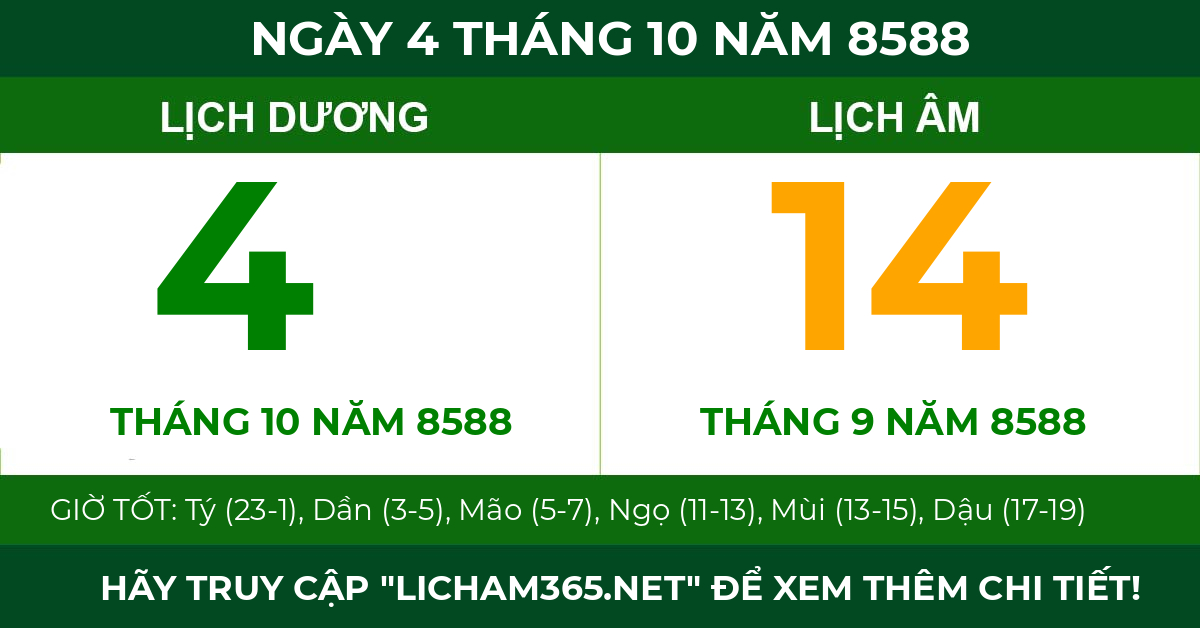 lịch âm ngày 4 tháng 10 năm 8588