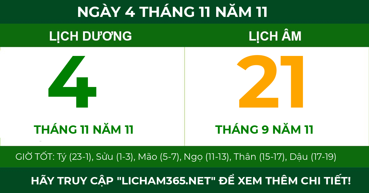 lịch âm ngày 4 tháng 11 năm 11