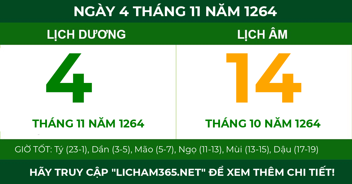 lịch âm ngày 4 tháng 11 năm 1264
