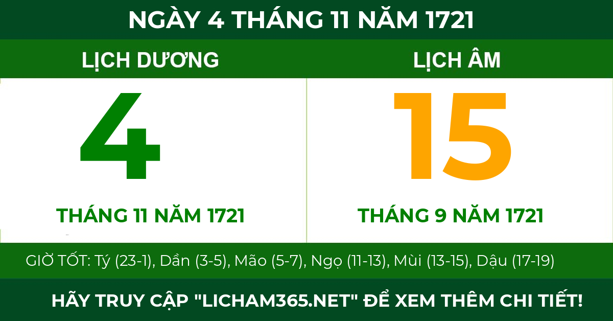lịch âm ngày 4 tháng 11 năm 1721