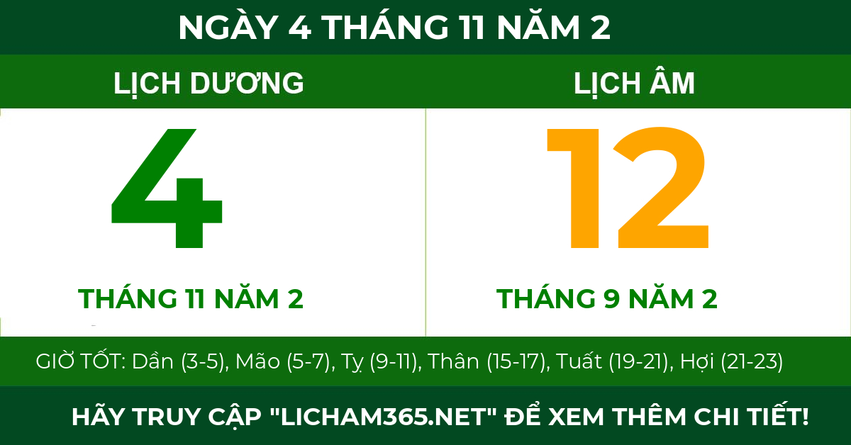 lịch âm ngày 4 tháng 11 năm 2