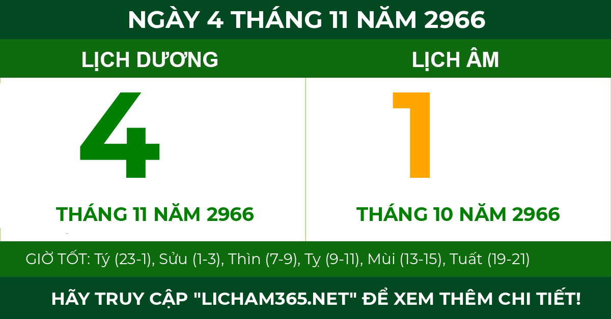 lịch âm ngày 4 tháng 11 năm 2966