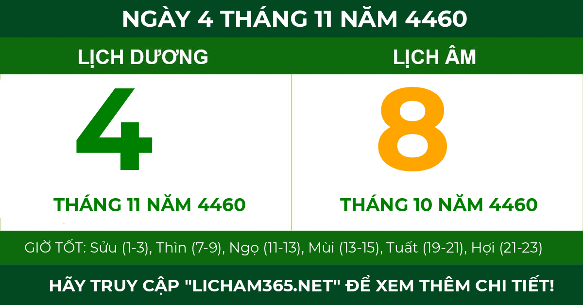 lịch âm ngày 4 tháng 11 năm 4460