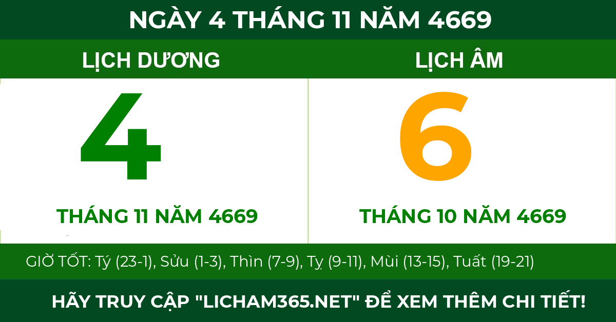 lịch âm ngày 4 tháng 11 năm 4669