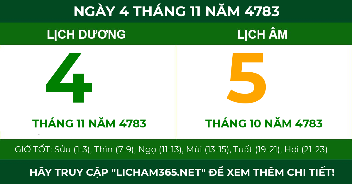 lịch âm ngày 4 tháng 11 năm 4783