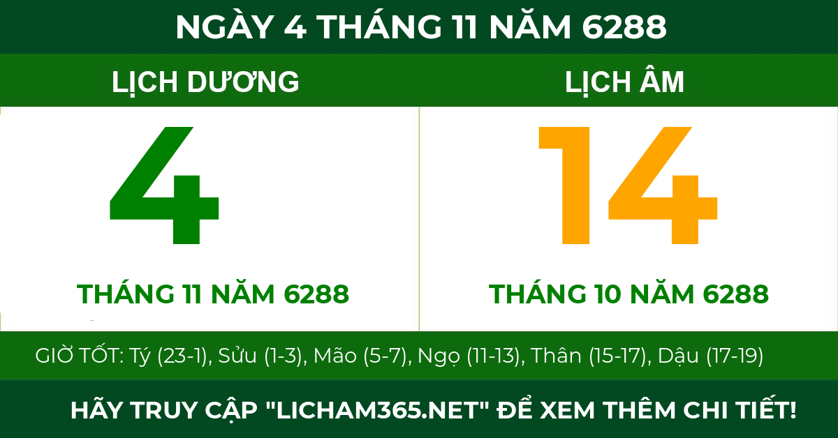 lịch âm ngày 4 tháng 11 năm 6288