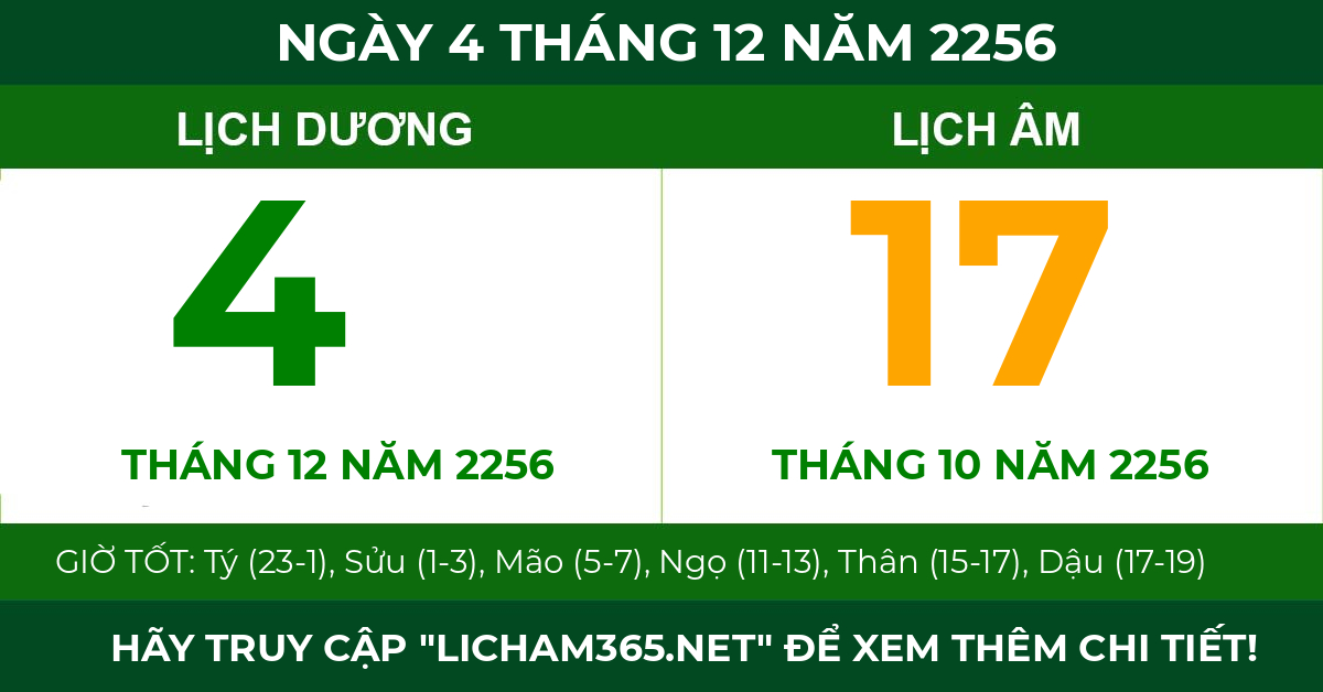lịch âm ngày 4 tháng 12 năm 2256