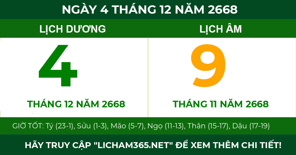 lịch âm ngày 4 tháng 12 năm 2668