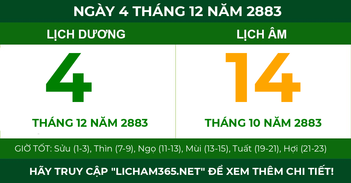 lịch âm ngày 4 tháng 12 năm 2883