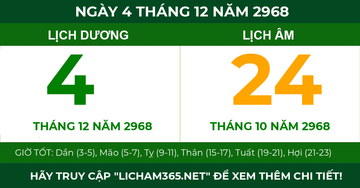 lịch âm ngày 4 tháng 12 năm 2968
