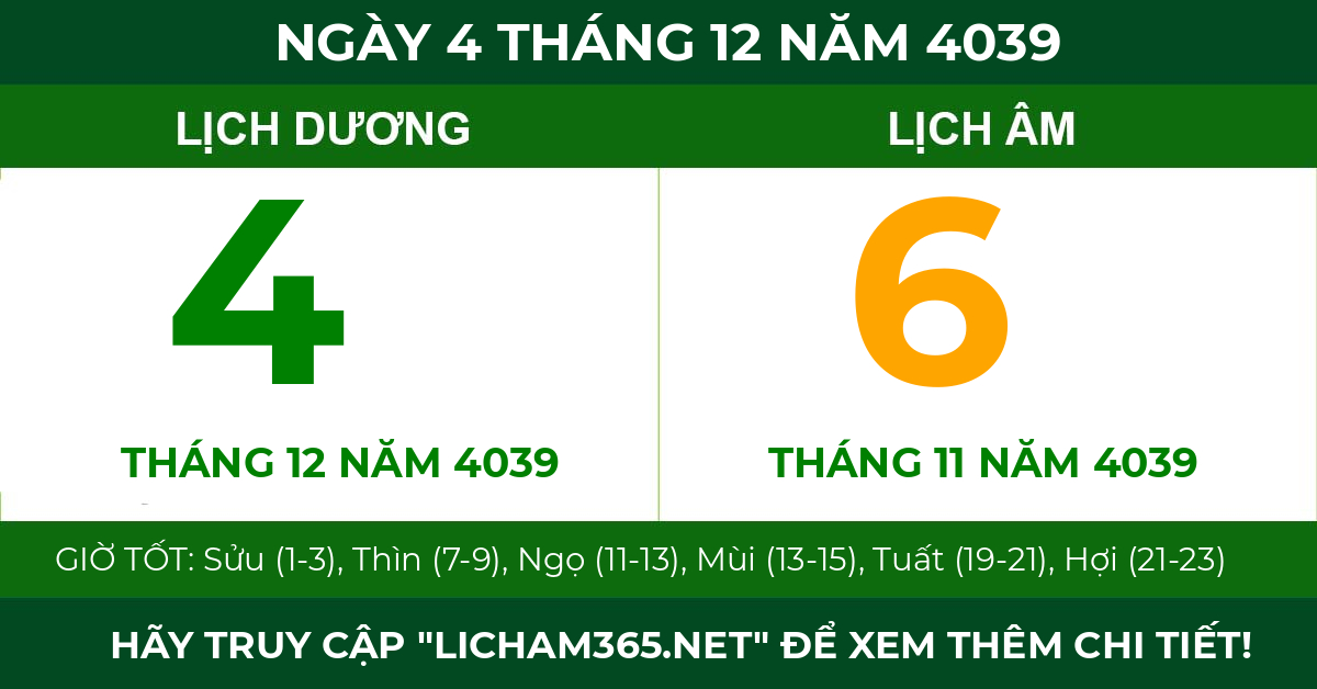 lịch âm ngày 4 tháng 12 năm 4039