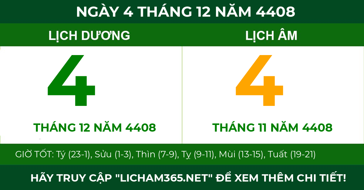lịch âm ngày 4 tháng 12 năm 4408