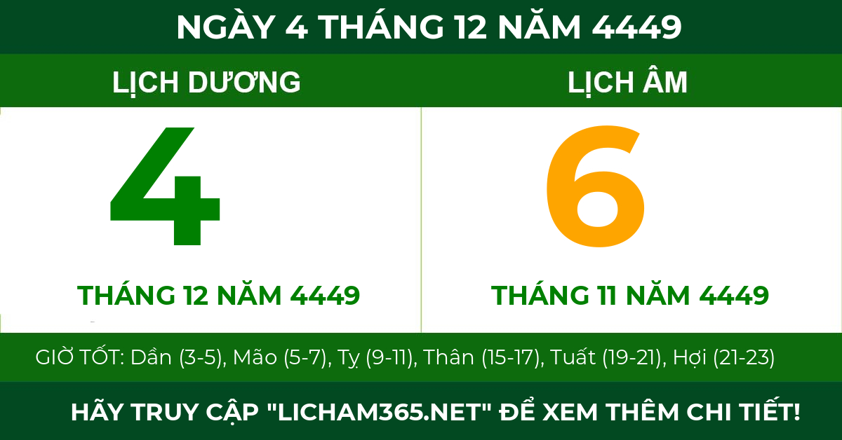 lịch âm ngày 4 tháng 12 năm 4449