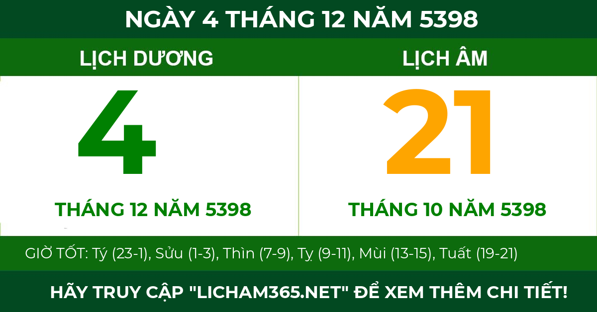 lịch âm ngày 4 tháng 12 năm 5398