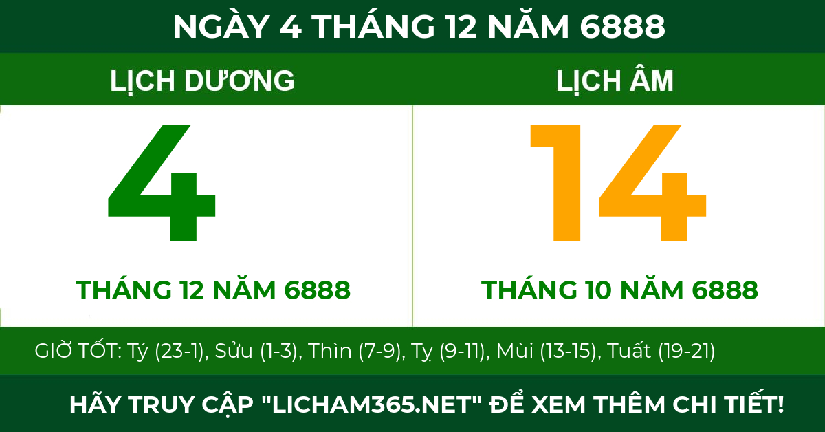 lịch âm ngày 4 tháng 12 năm 6888