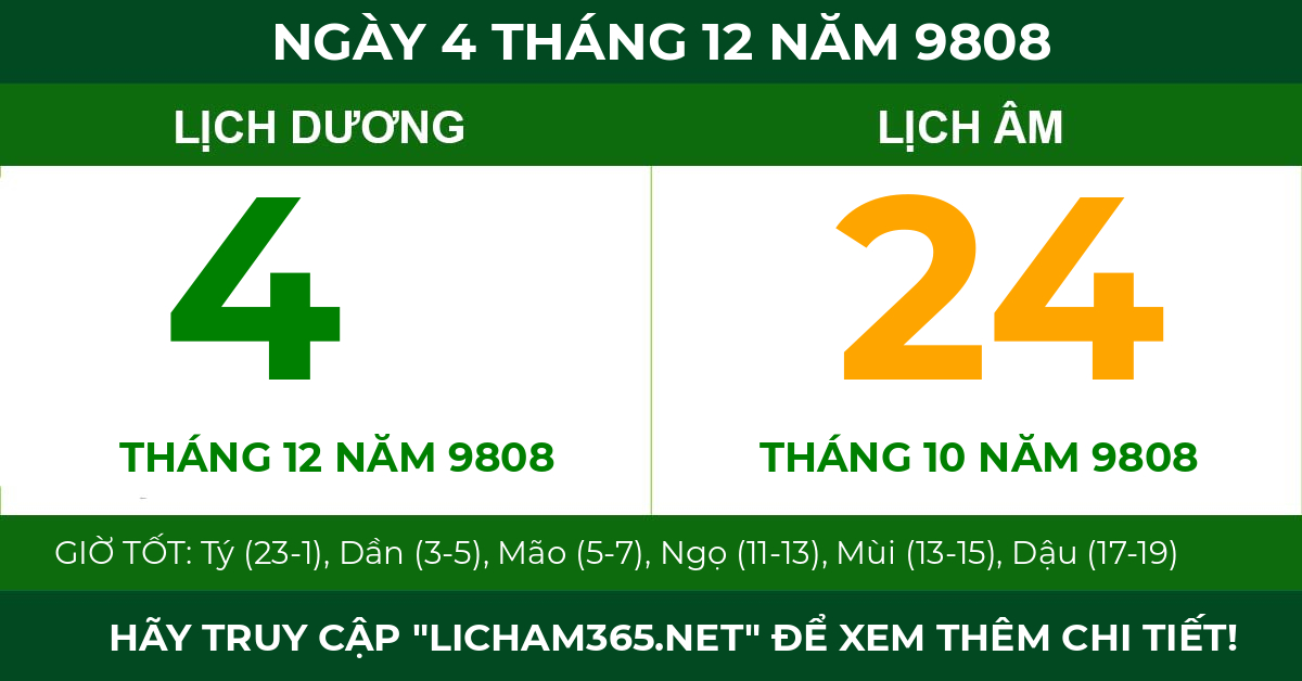 lịch âm ngày 4 tháng 12 năm 9808