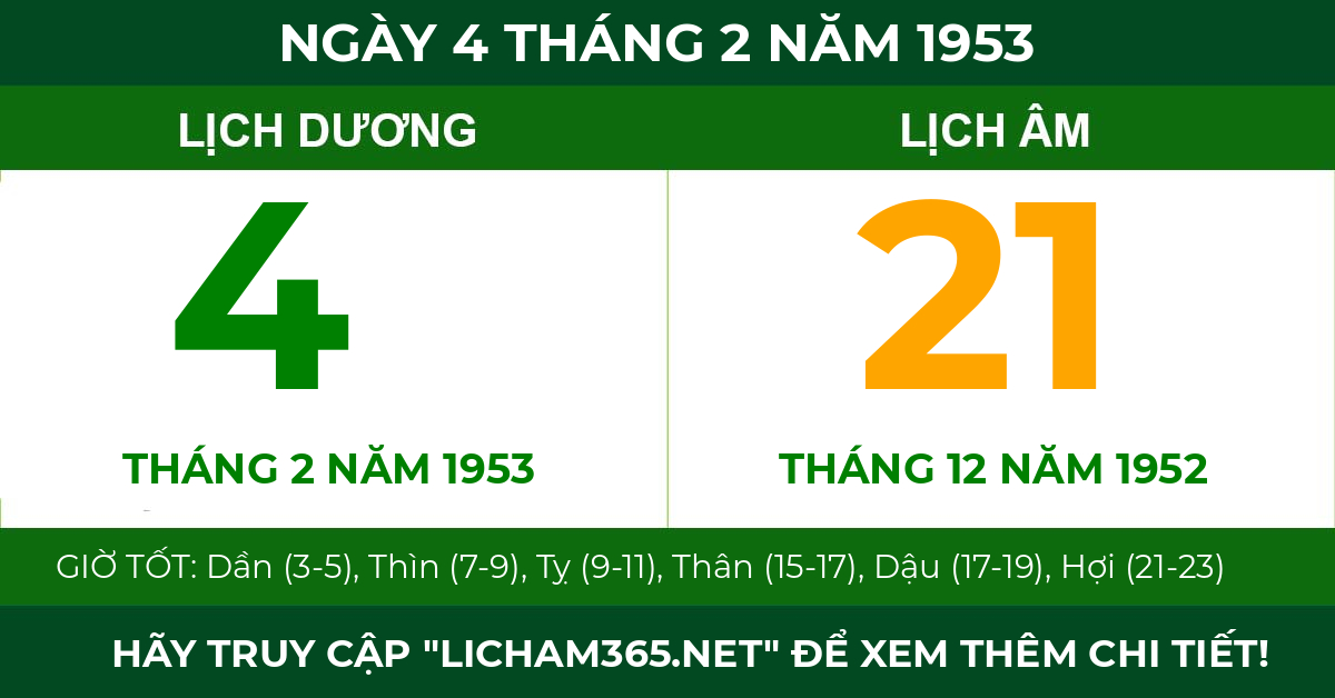 lịch âm ngày 4 tháng 2 năm 1953