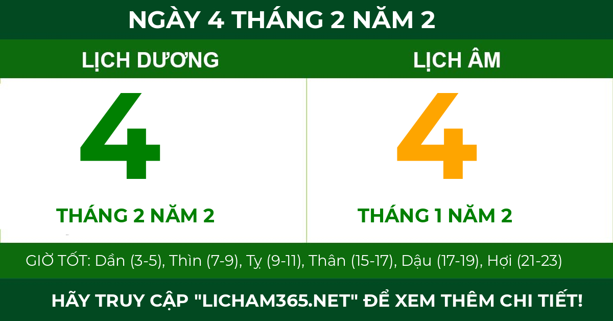 lịch âm ngày 4 tháng 2 năm 2