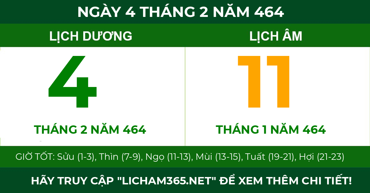 lịch âm ngày 4 tháng 2 năm 464