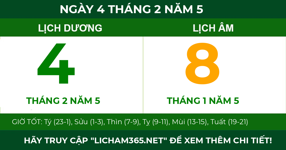 lịch âm ngày 4 tháng 2 năm 5