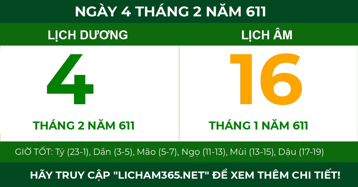 lịch âm ngày 4 tháng 2 năm 611