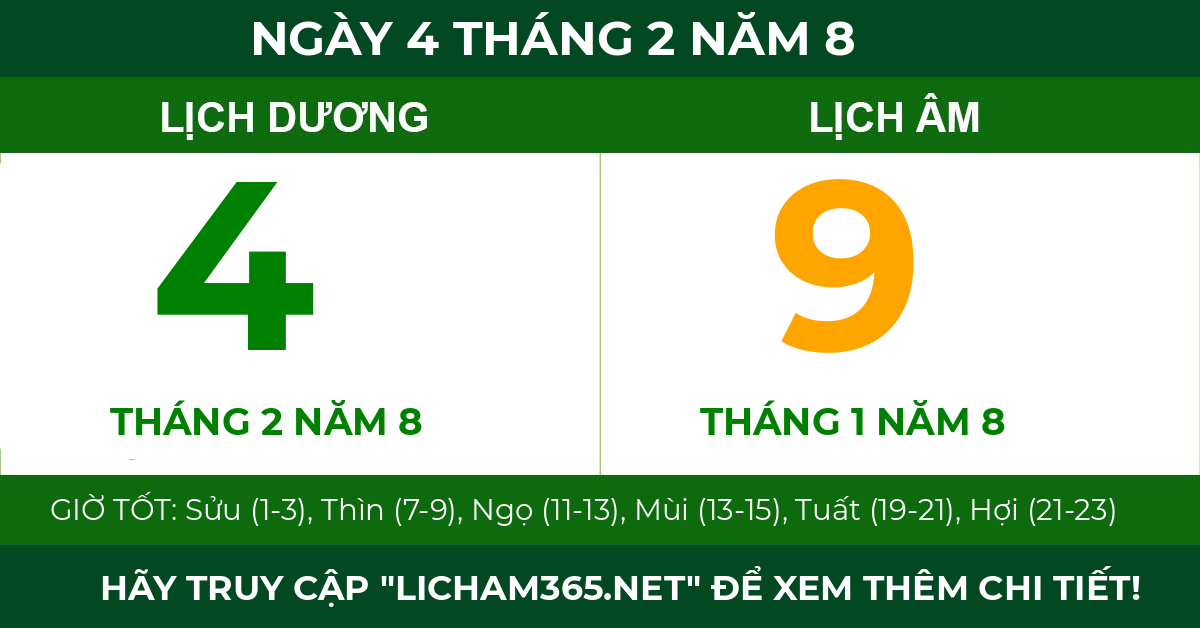 lịch âm ngày 4 tháng 2 năm 8