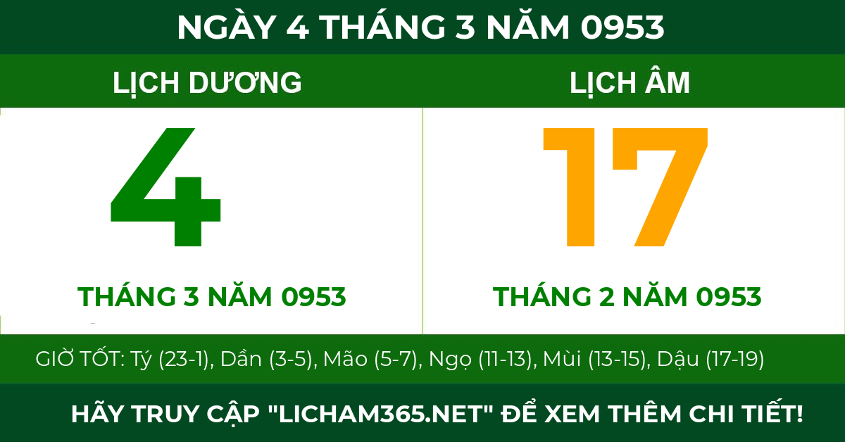 lịch âm ngày 4 tháng 3 năm 0953
