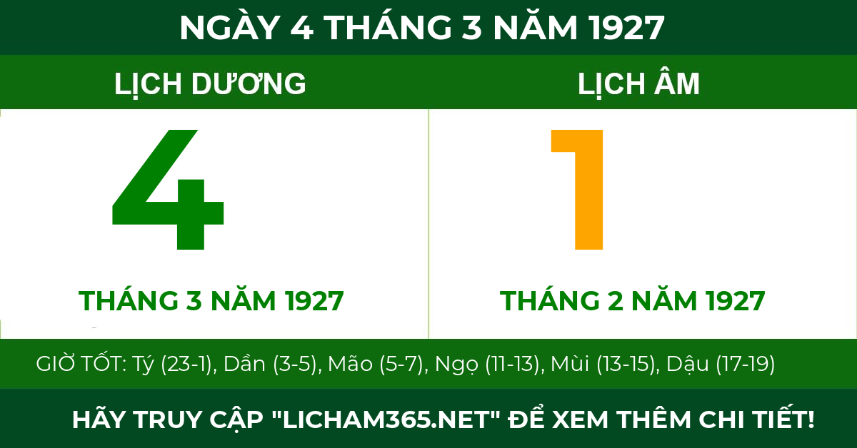 lịch âm ngày 4 tháng 3 năm 1927