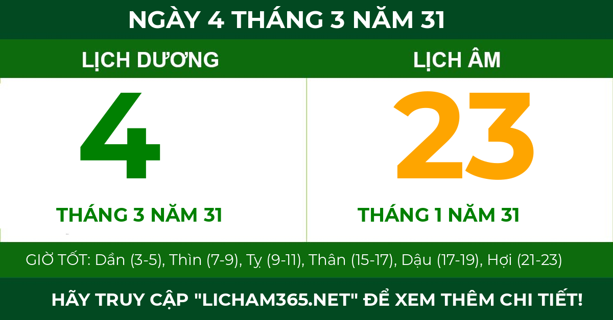 lịch âm ngày 4 tháng 3 năm 31