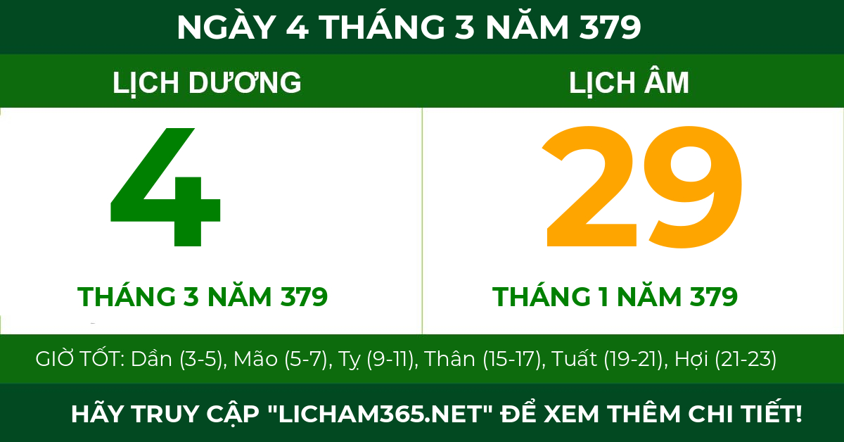 lịch âm ngày 4 tháng 3 năm 379